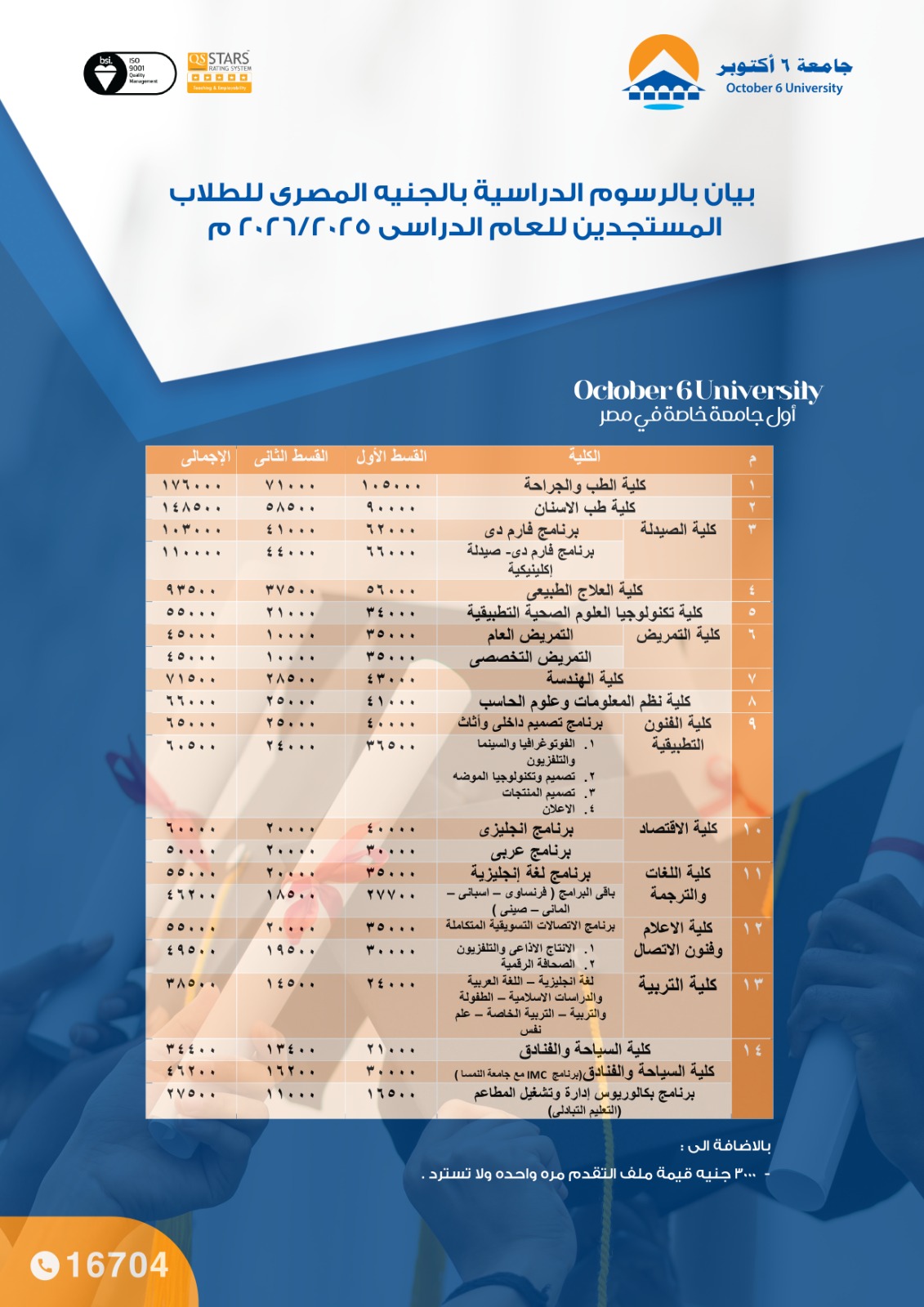 مصروفات جامعة 6 أكتوبر 2025-2026